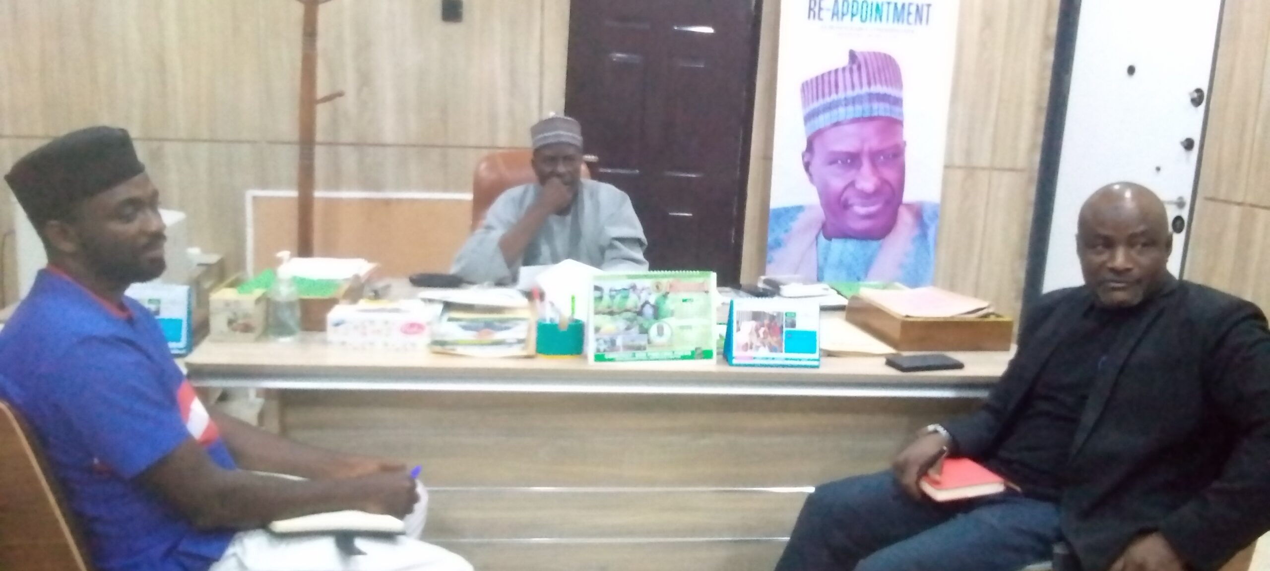 Hon. Commissioner of Health at middle, Project Manager GomSACA at Right and SFH Representative at left.